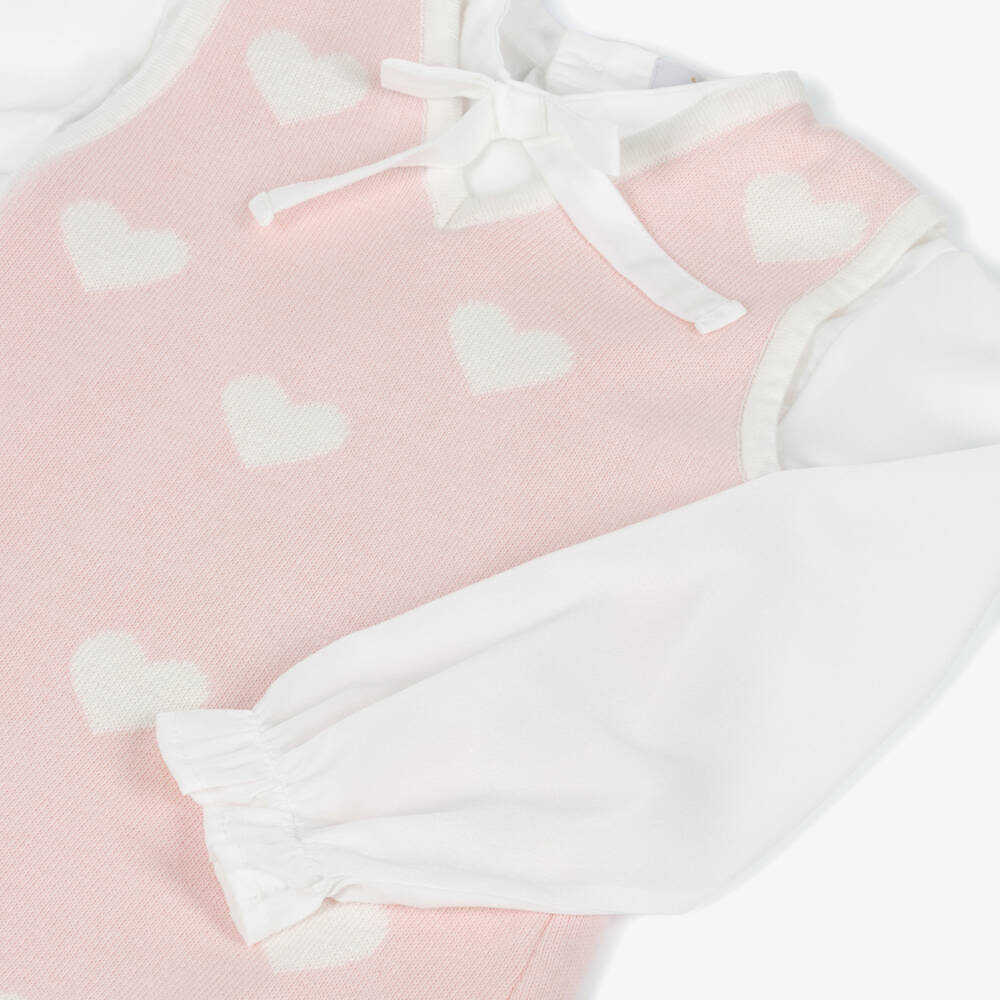 Caramelo Kids-طقم بلوزة وفستان محبوك لون أبيض وزهري | Childrensalon Outlet