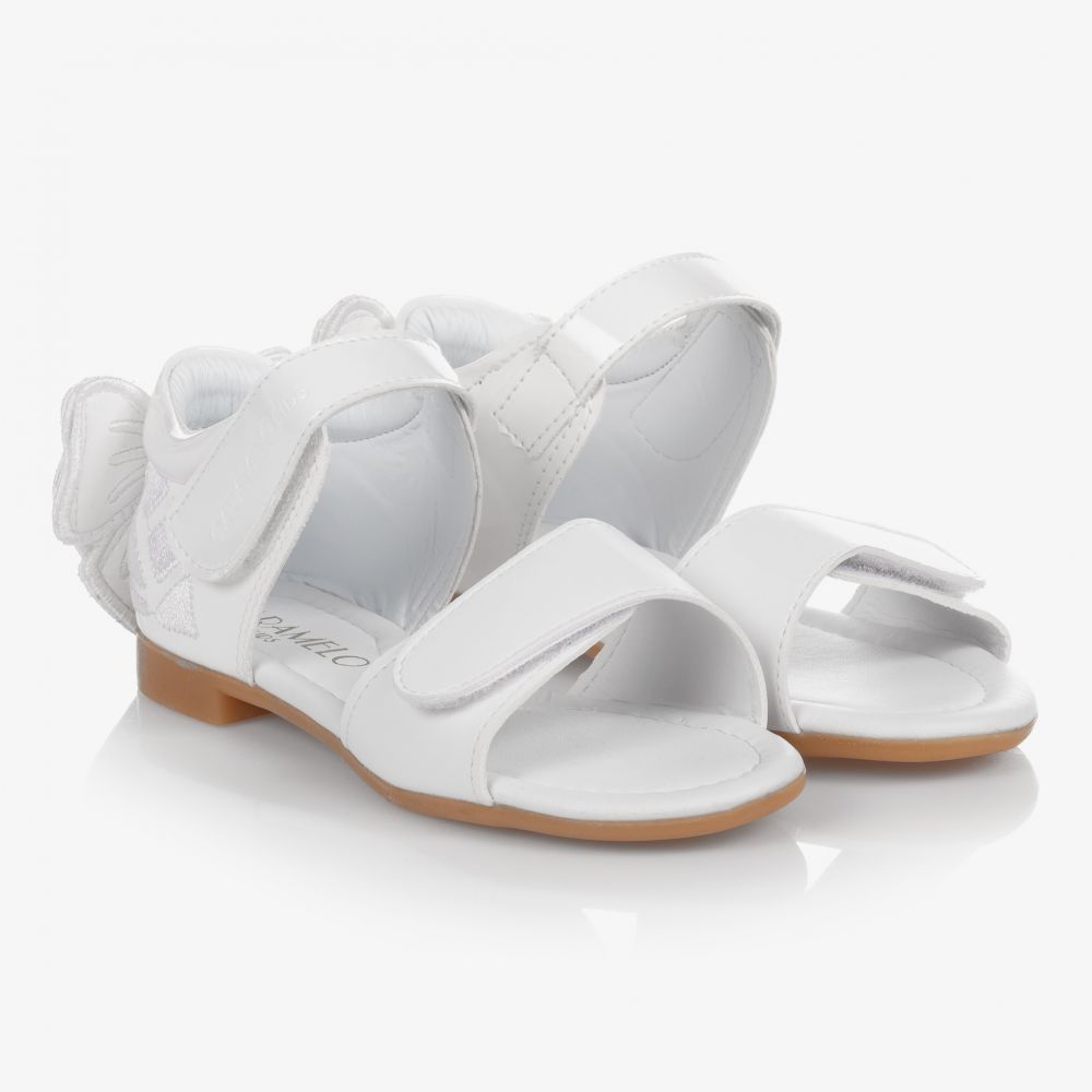 Caramelo Kids-Girls White Bow Sandals | Childrensalon Outlet