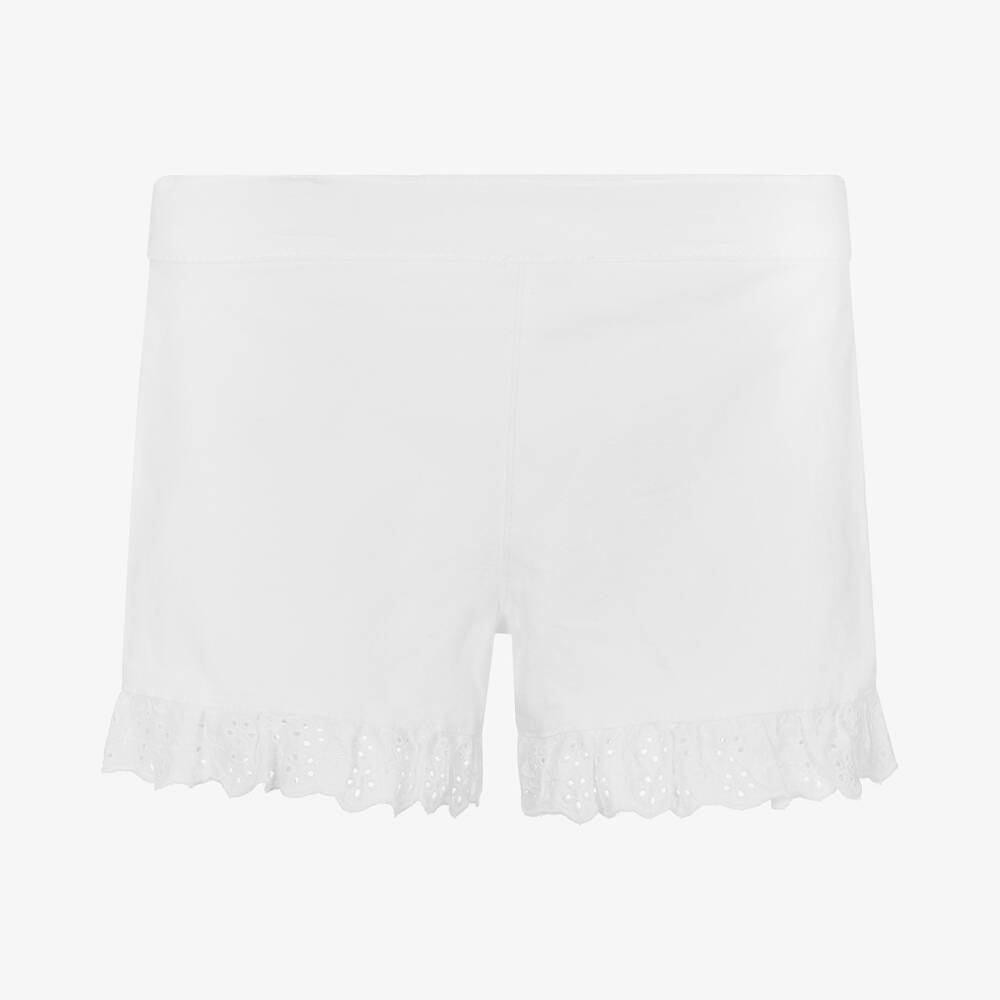 Caramelo Kids-Girls White Cotton Diamanté Shorts | Childrensalon Outlet