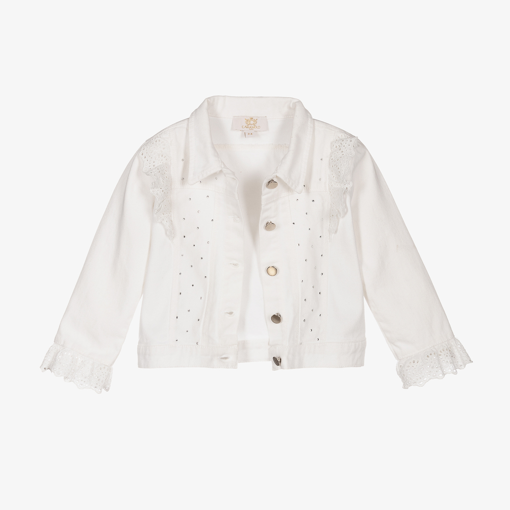 Caramelo Kids-Girls White Diamanté Jacket | Childrensalon Outlet