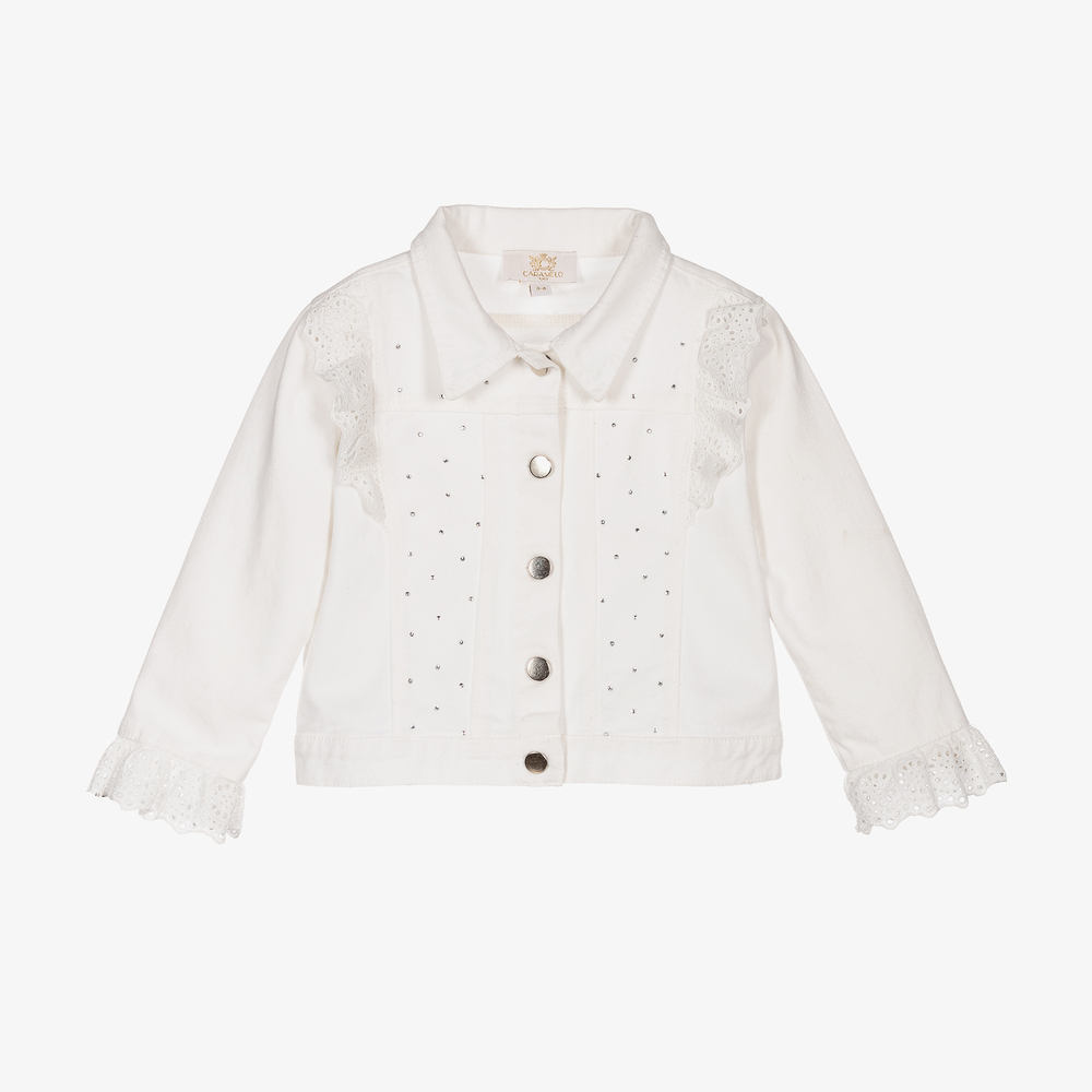 Caramelo Kids - Girls White Diamanté Jacket | Childrensalon Outlet