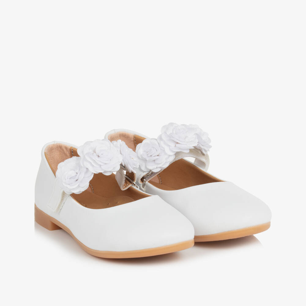 Caramelo Kids-حذاء بار أبيض مزين بالورود للبنات | Childrensalon Outlet
