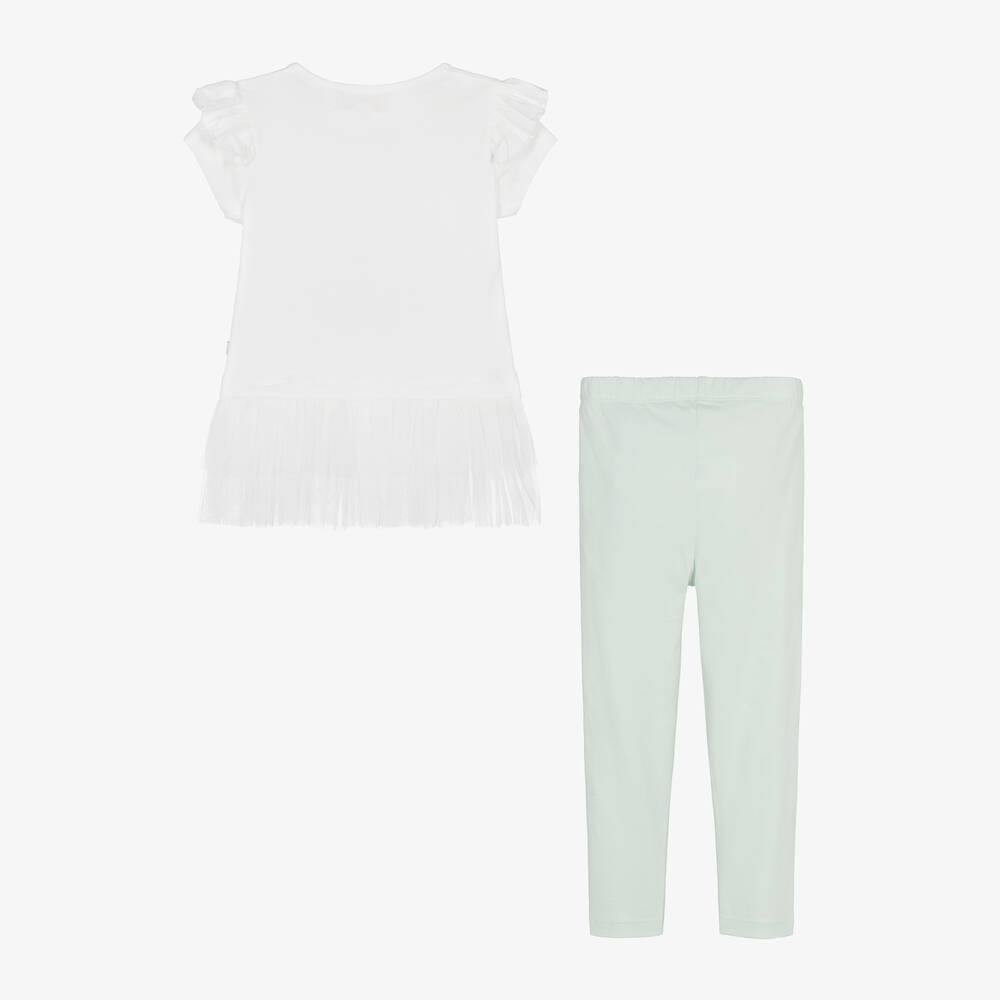 Caramelo Kids-Girls White & Green Cotton Leggings Set | Childrensalon Outlet