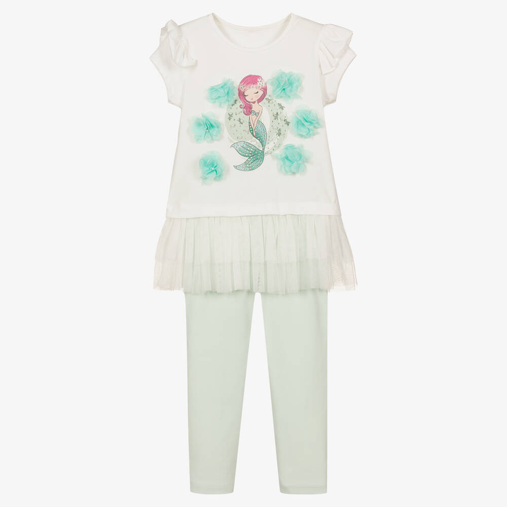 Caramelo Kids - Ensemble legging blanc vert sirène | Childrensalon