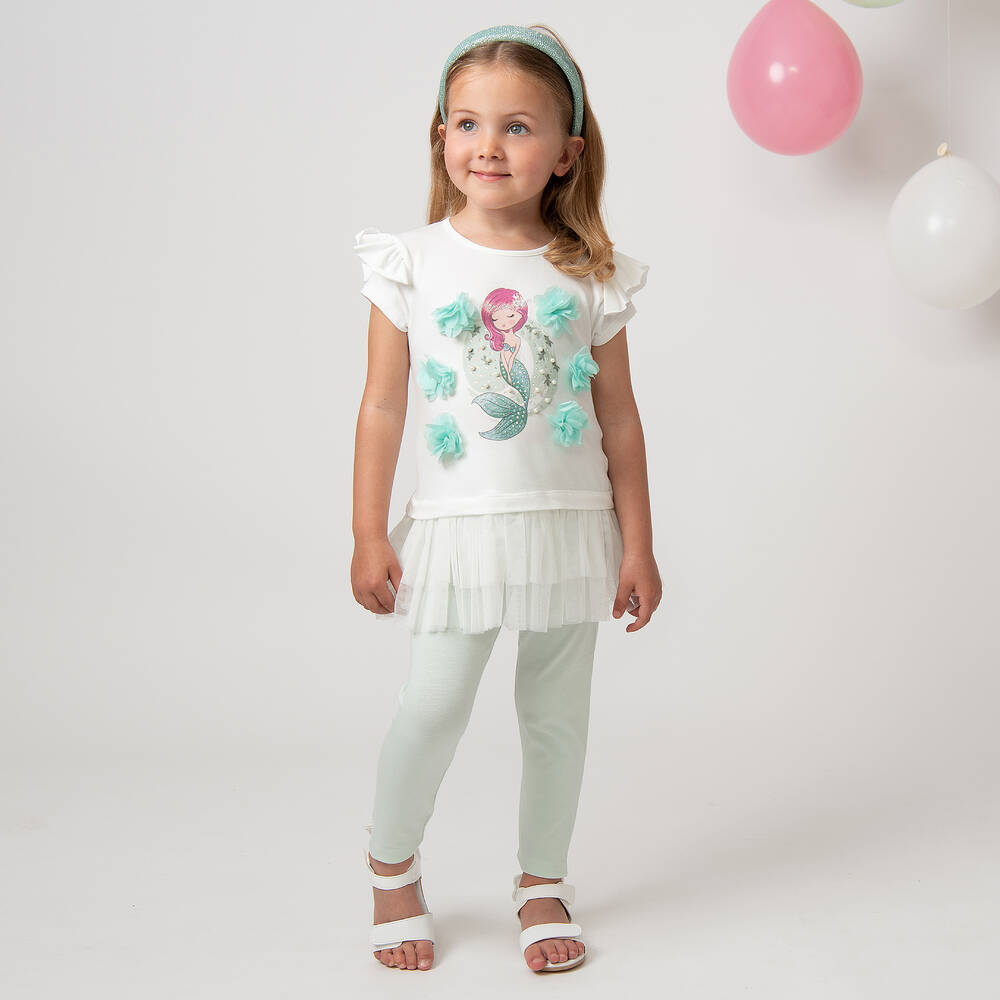 Caramelo Kids-Girls White & Green Mermaid Leggings Set | Childrensalon Outlet