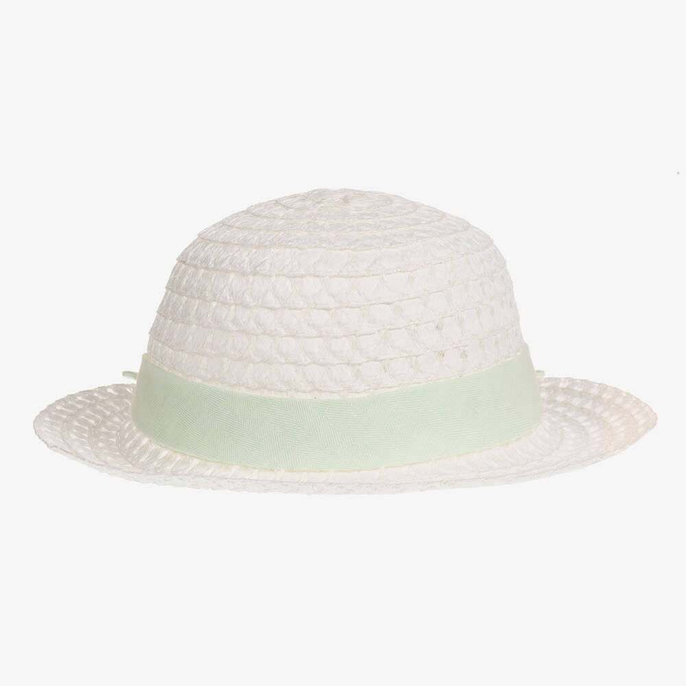 Caramelo Kids-Girls White & Green Woven Hat | Childrensalon Outlet