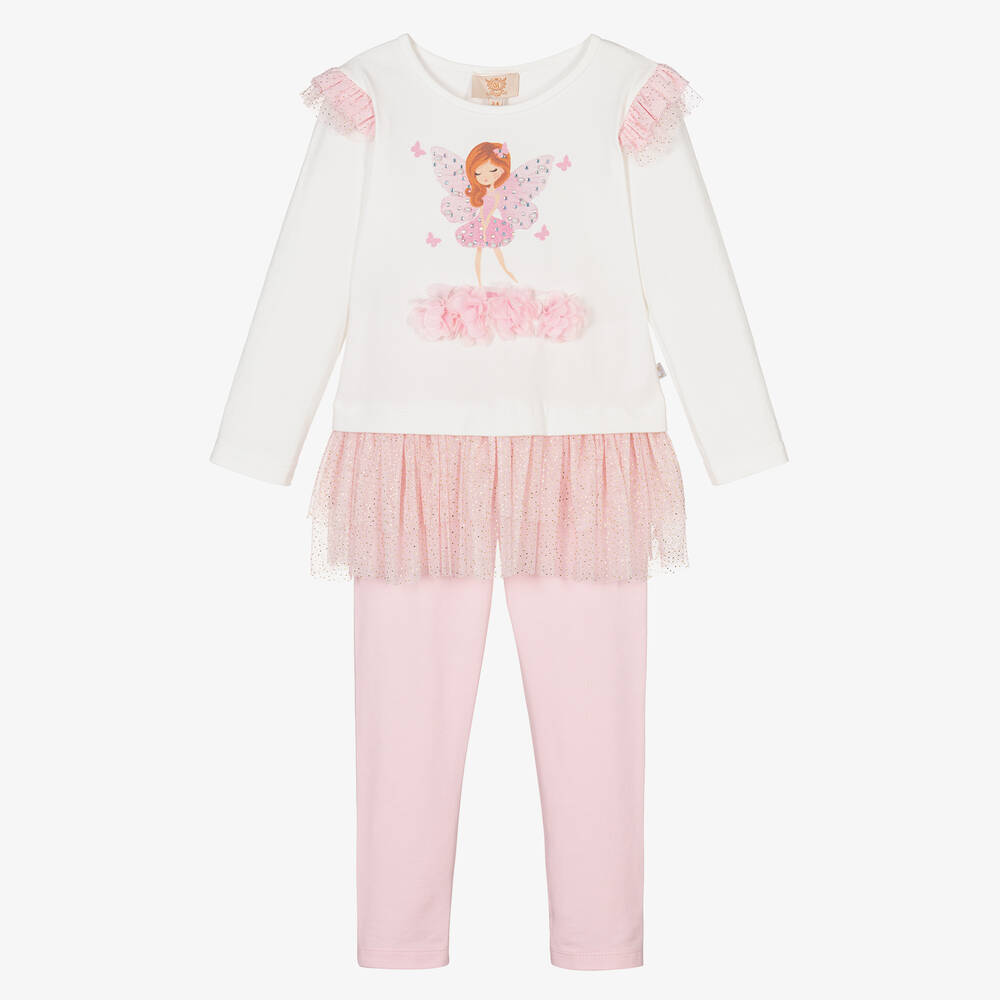 Caramelo Kids - Girls White & Pink Fairy Leggings Set | Childrensalon