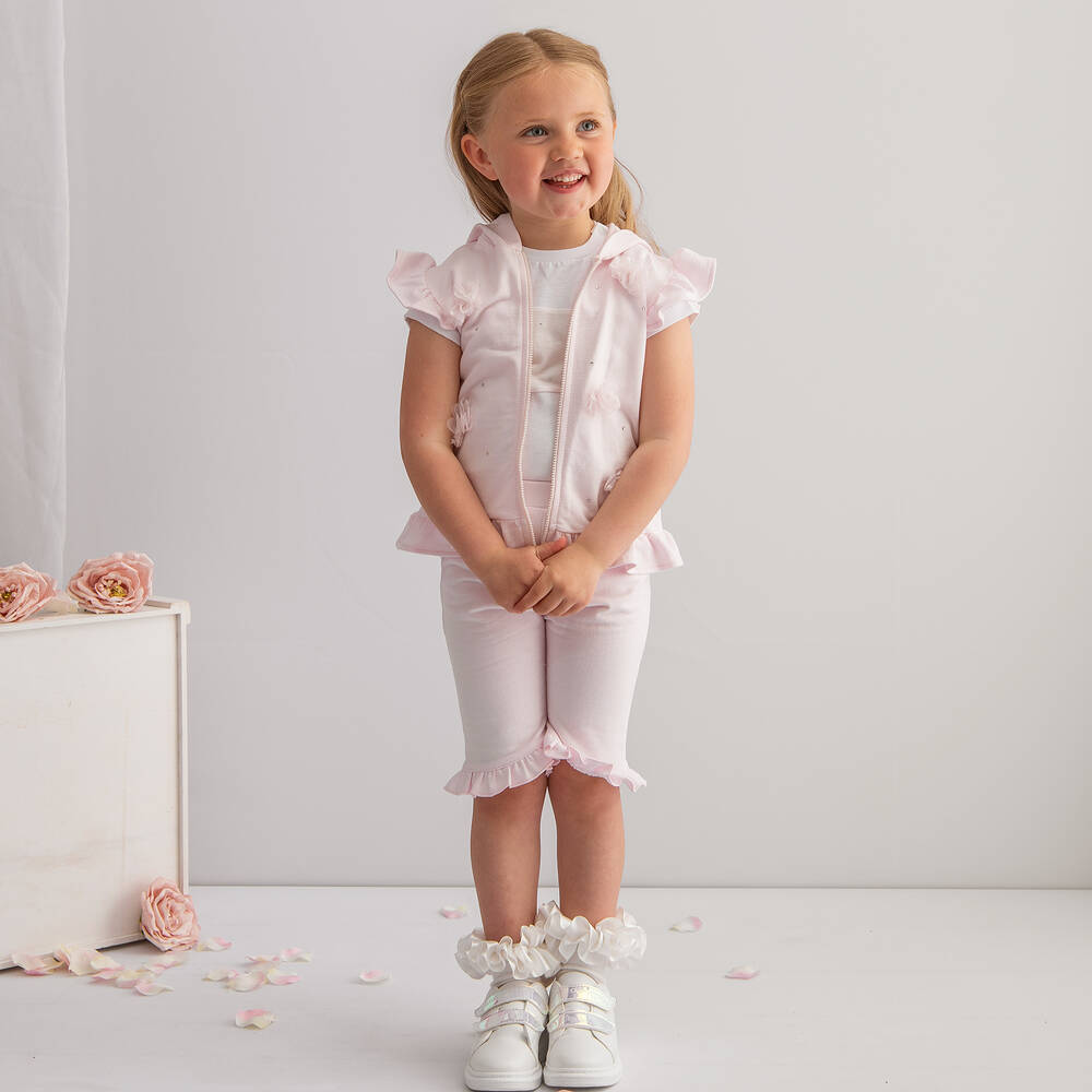 Caramelo Kids-طقم شورت قطن جيرسي لون أبيض وزهري للبنات | Childrensalon Outlet