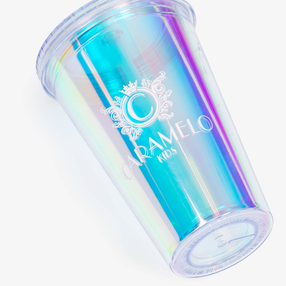 Caramelo Kids-Girls White & Pink Shorts Set with Iridescent Tumbler | Childrensalon Outlet