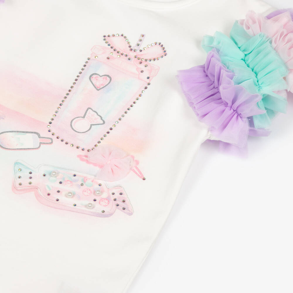 Caramelo Kids-Girls White & Pink Shorts Set with Iridescent Tumbler | Childrensalon Outlet