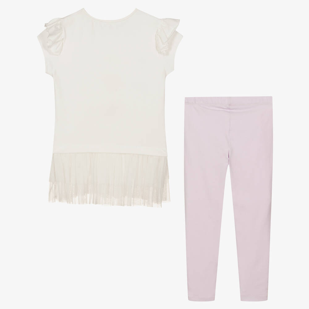 Caramelo Kids-طقم ليغنغز قطن جيرسي لون بنفسجي وأبيض للبنات | Childrensalon Outlet