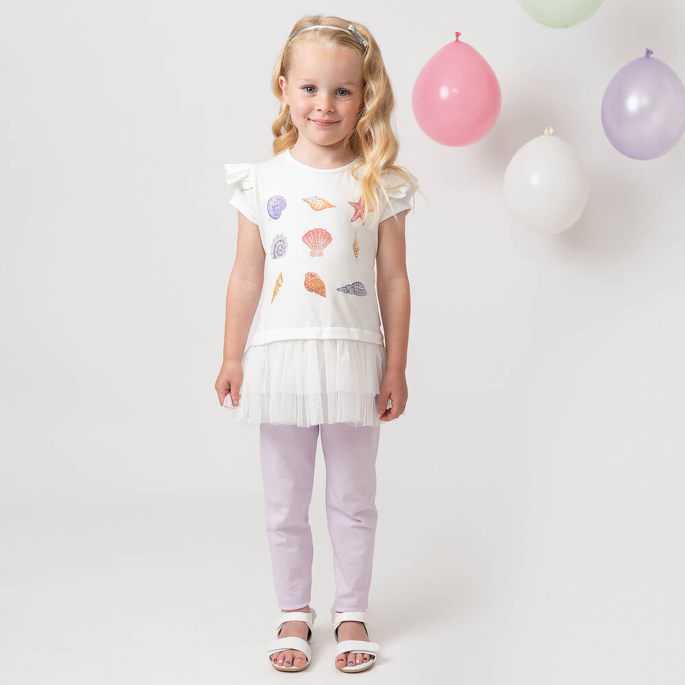 Caramelo Kids-طقم ليغنغز قطن جيرسي لون بنفسجي وأبيض للبنات | Childrensalon Outlet