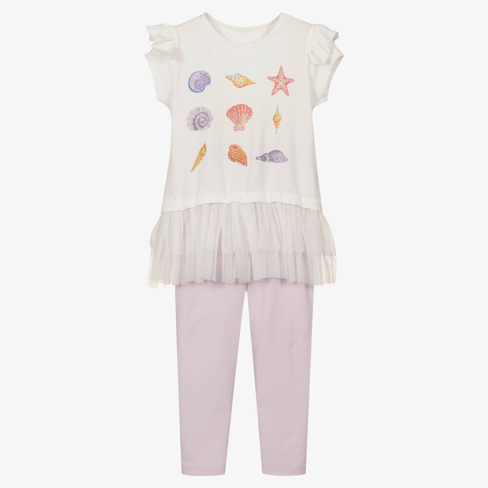 Caramelo Kids - Muschel-Leggings-Set weiß & violett | Childrensalon