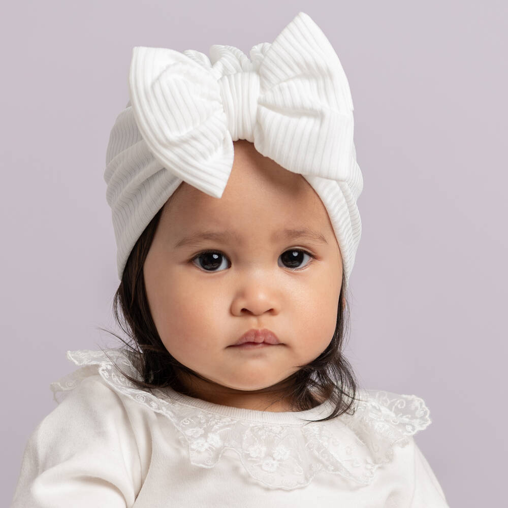 Caramelo Kids-Girls White Ribbed Jersey Turban | Childrensalon Outlet