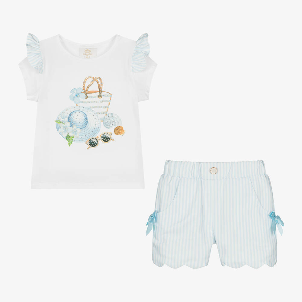 Caramelo Kids-Girls White Striped Beach Shorts Set | Childrensalon Outlet