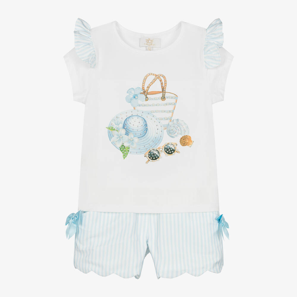 Caramelo Kids-Girls White Striped Beach Shorts Set | Childrensalon Outlet