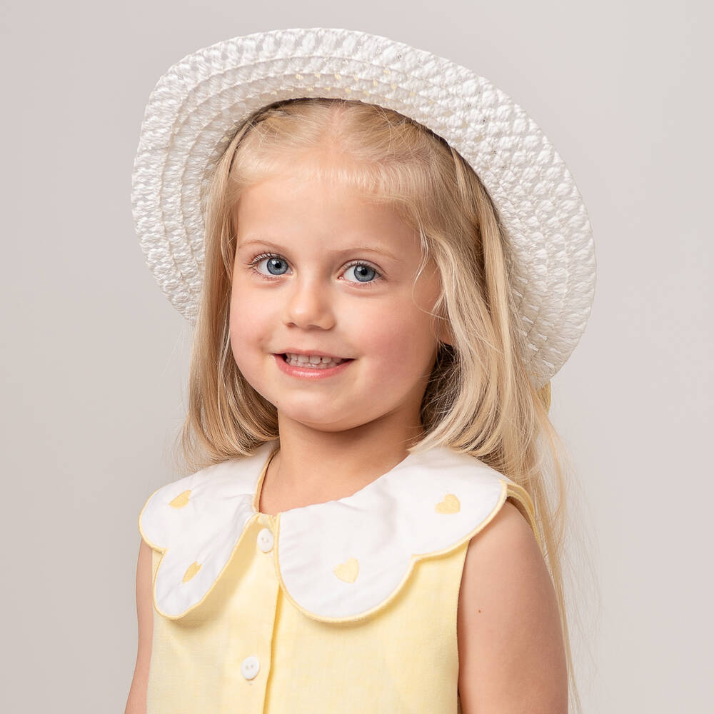 Caramelo Kids-Girls White & Yellow Woven Hat | Childrensalon Outlet
