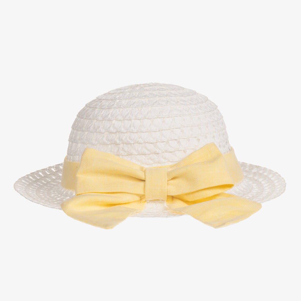 Caramelo Kids-Girls White & Yellow Woven Hat | Childrensalon Outlet