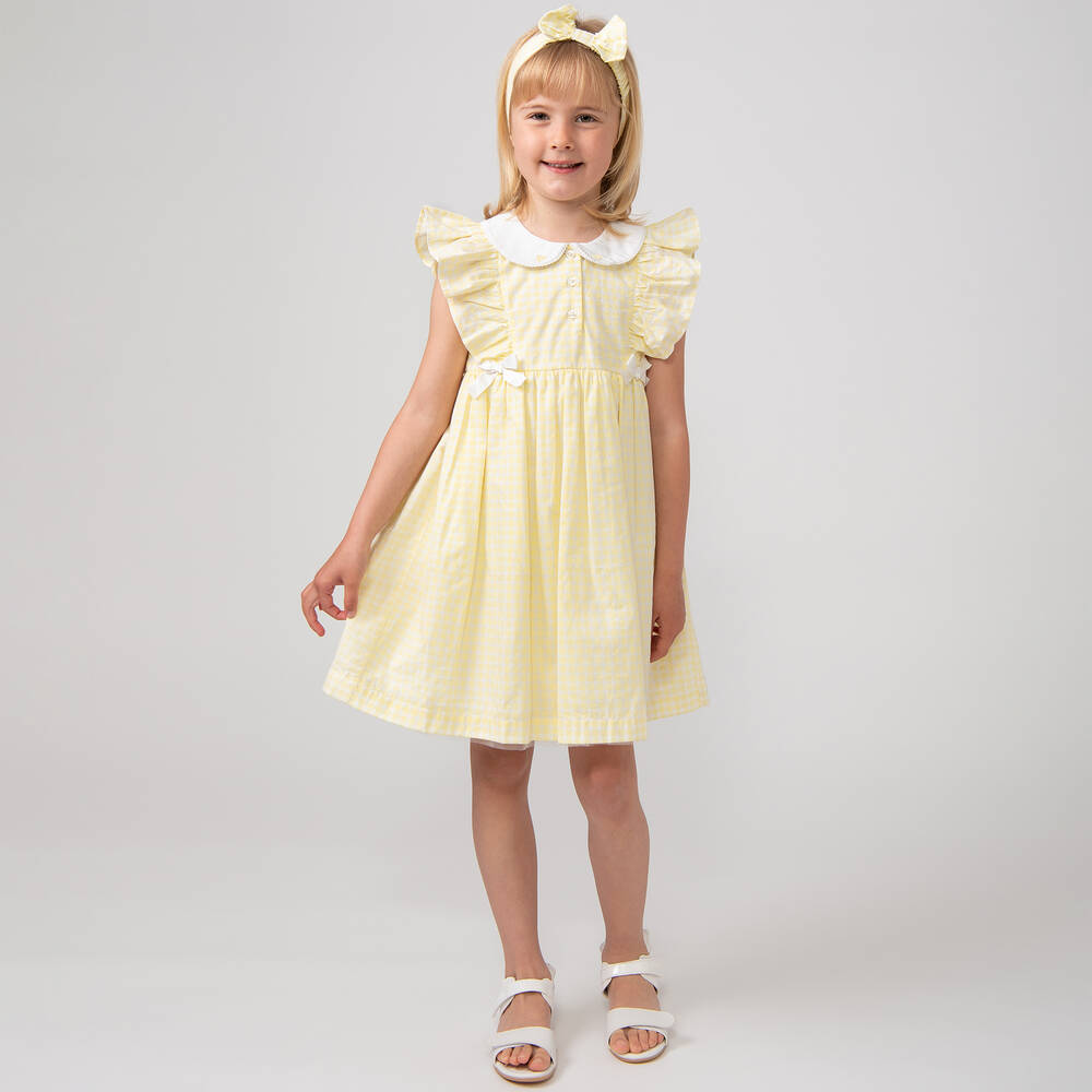 Caramelo Kids-Girls Yellow Cotton Gingham Dress Set | Childrensalon Outlet
