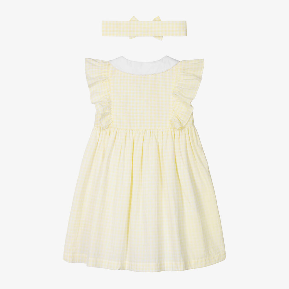 Caramelo Kids-Girls Yellow Cotton Gingham Dress Set | Childrensalon Outlet