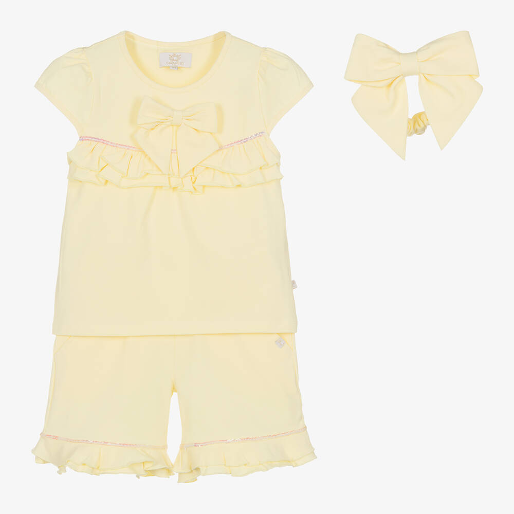 Caramelo Kids-Girls Yellow Cotton Sequin Shorts Set | Childrensalon Outlet