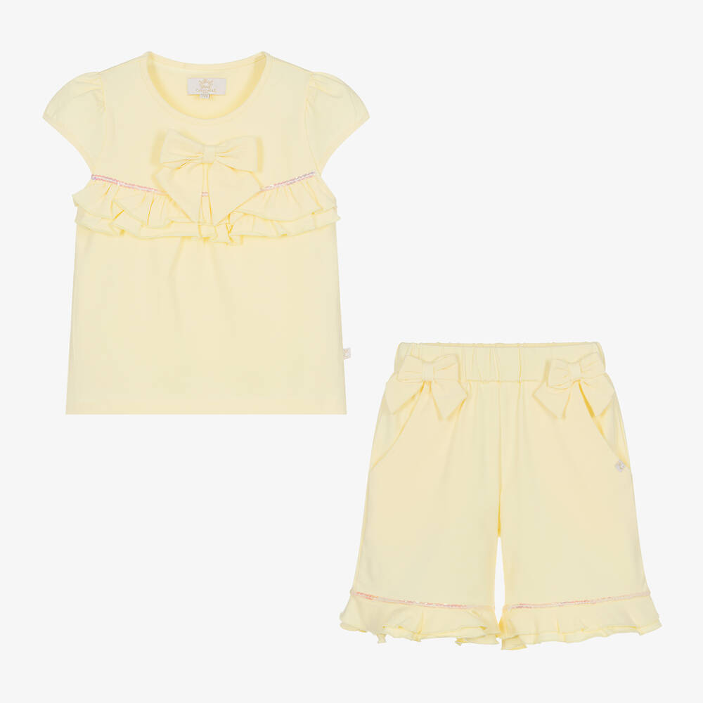 Caramelo Kids-Girls Yellow Cotton Sequin Shorts Set | Childrensalon Outlet