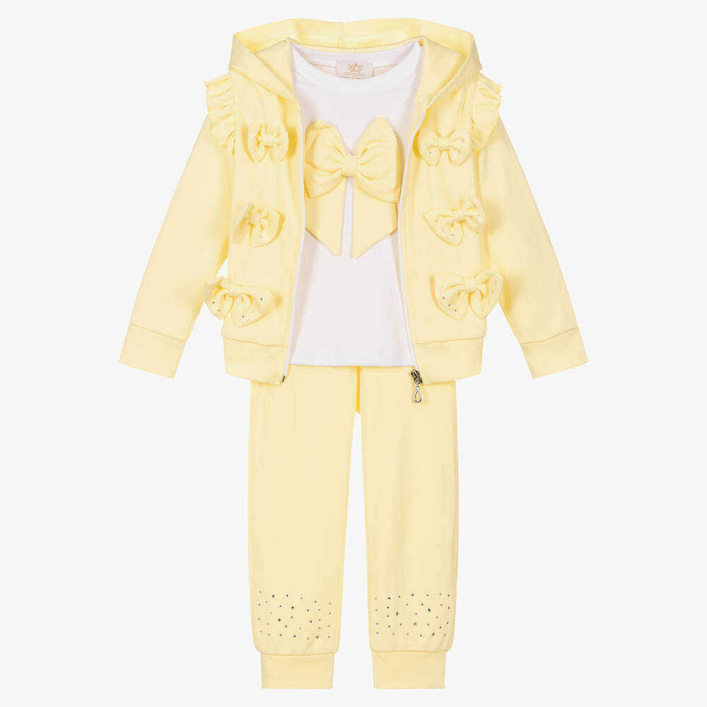 Caramelo Kids-Girls Yellow Cotton Tracksuit Set | Childrensalon Outlet