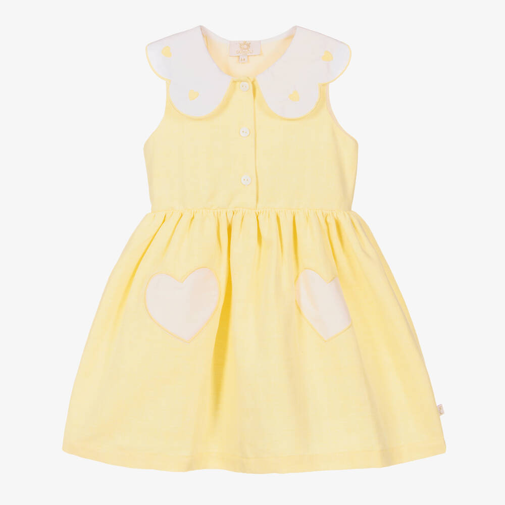 Caramelo Kids - Gelbes Herzchenkleid mit Bogenkante | Childrensalon