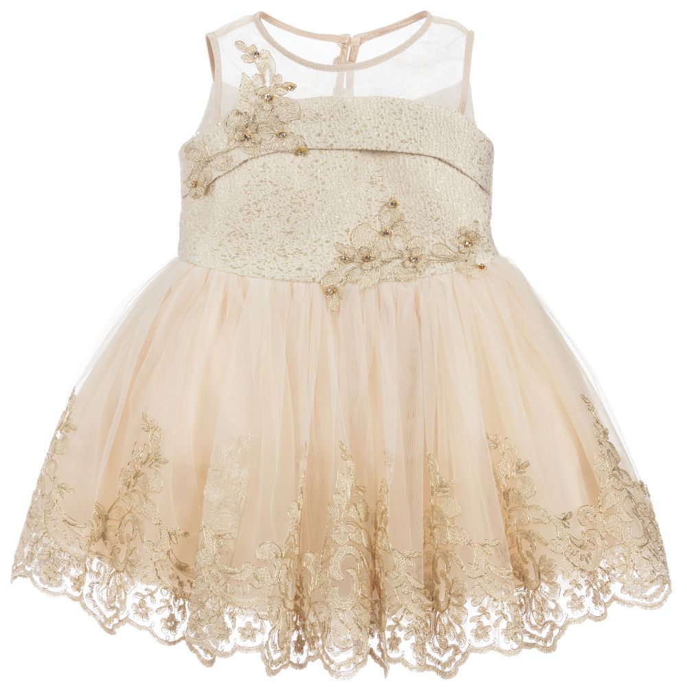 Caramelo Kids - Gold Jacquard & Tulle Dress | Childrensalon