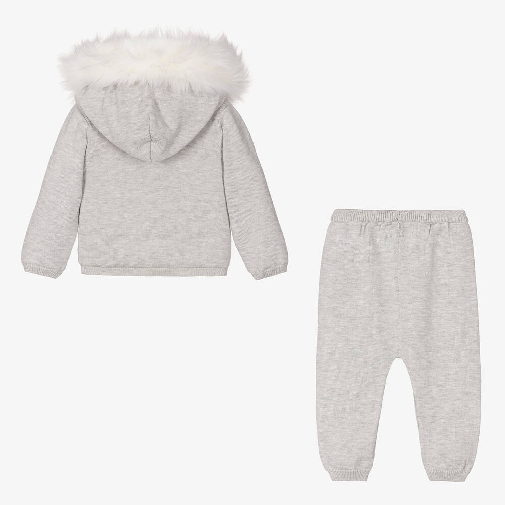 Caramelo Kids-Grey Cotton Knit Trousers Set | Childrensalon Outlet
