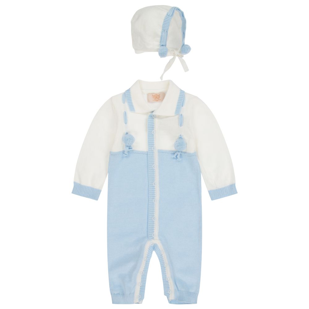 Caramelo Kids - Ivory & Blue Knit Babygrow Set | Childrensalon