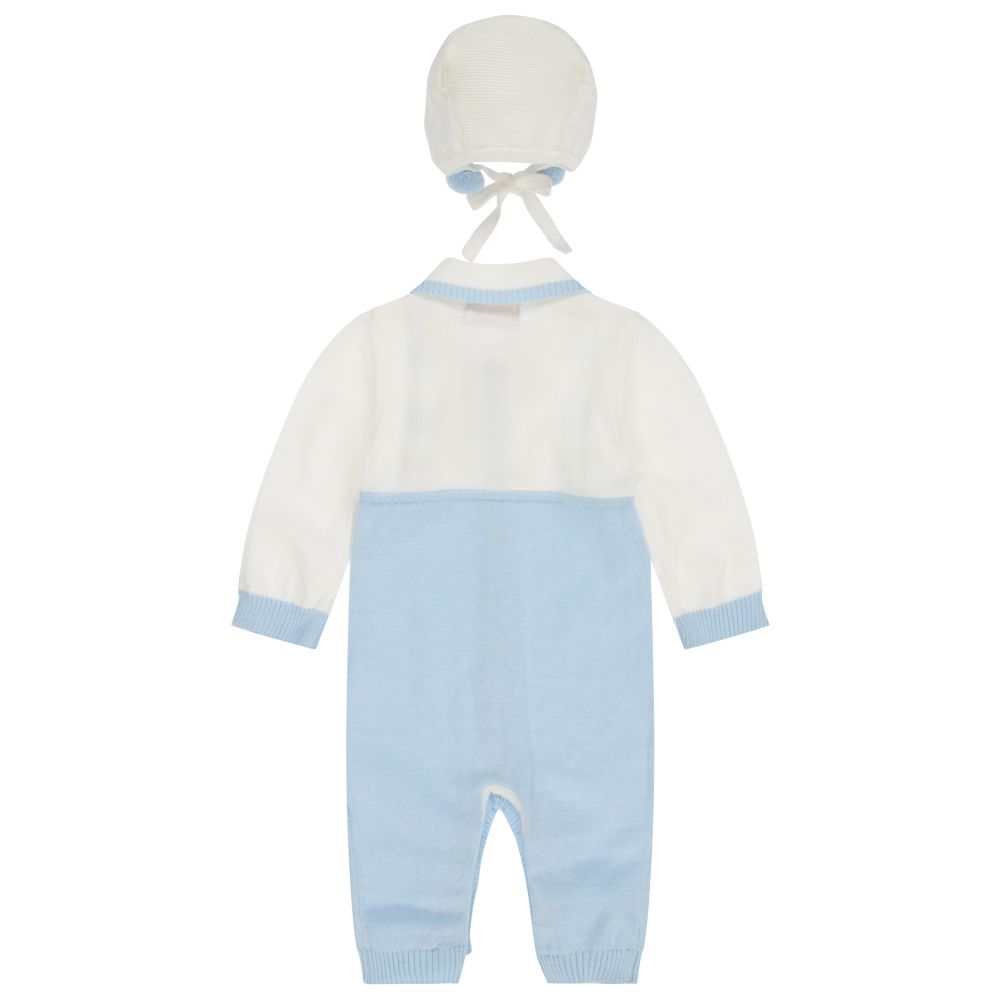 Caramelo Kids-Ivory & Blue Knit Babygrow Set | Childrensalon Outlet