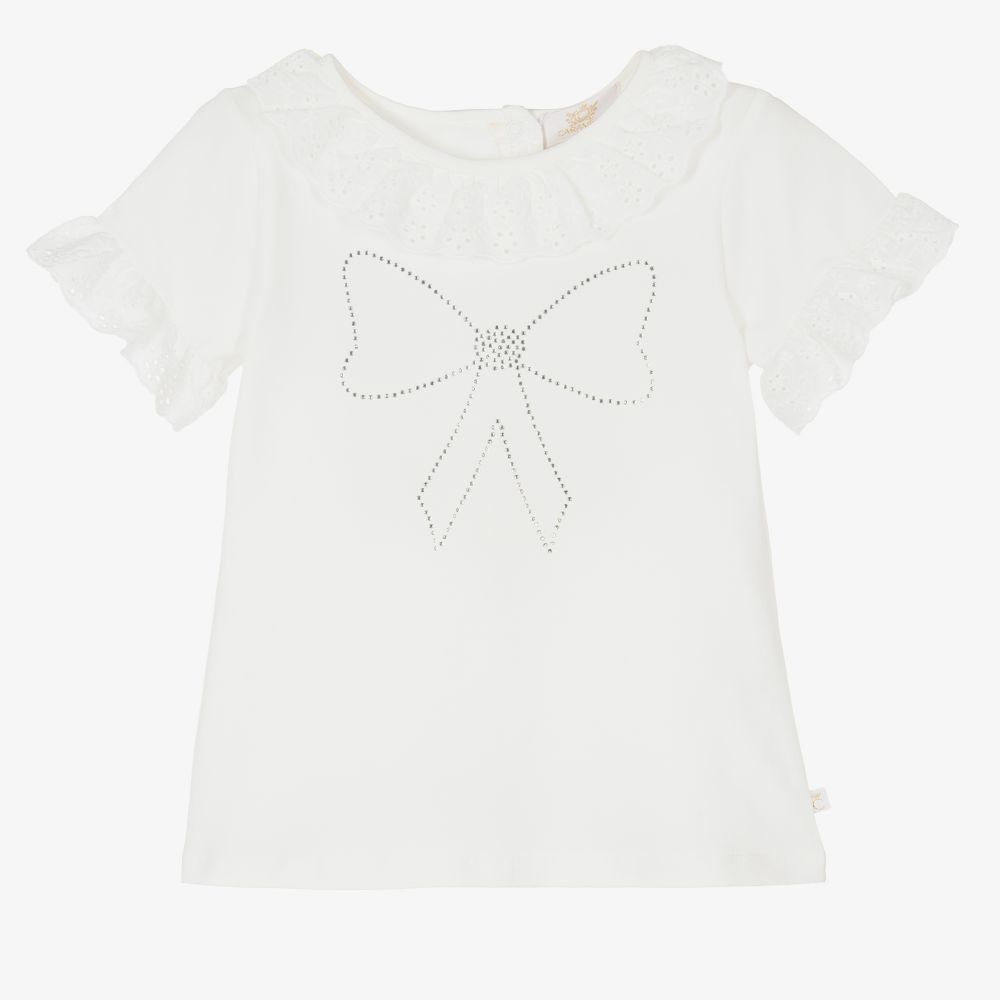 Caramelo Kids-Ivory Diamanté Bow T-Shirt | Childrensalon Outlet