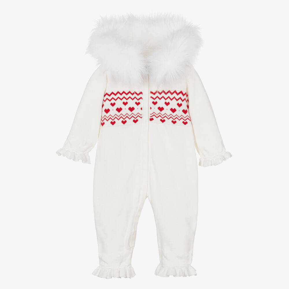 Caramelo Kids - Ivory Heart Knitted Baby Pramsuit | Childrensalon