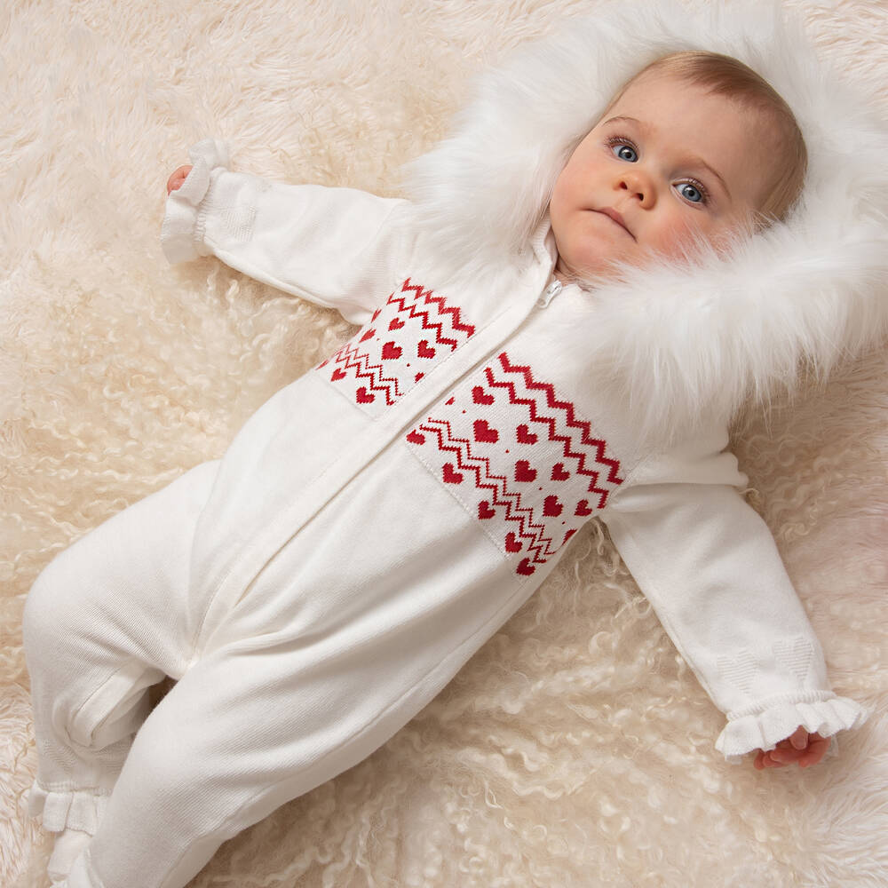 Caramelo Kids-Кремовый вязаный комбинезон для коляски с сердечками | Childrensalon Outlet