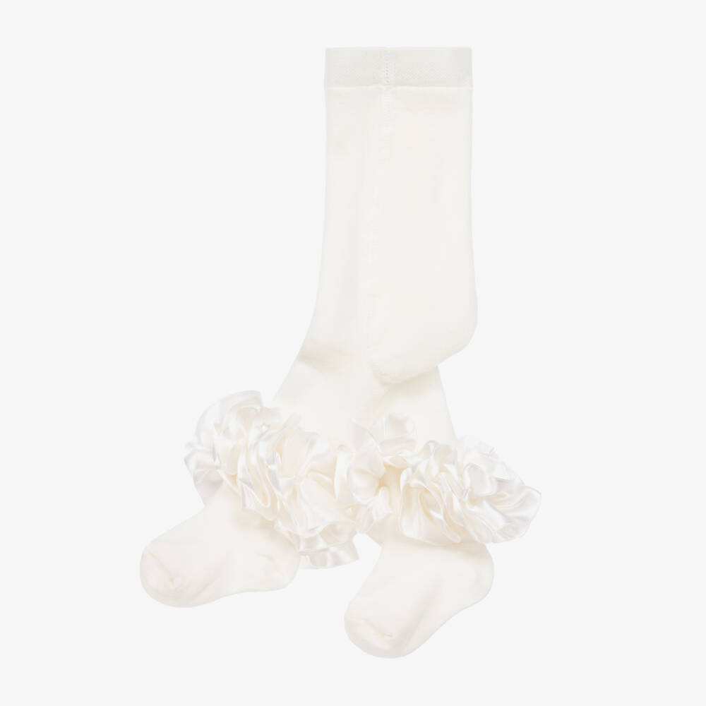 Caramelo Kids-Ivory Ruffled Girls Cotton Legwear | Childrensalon Outlet