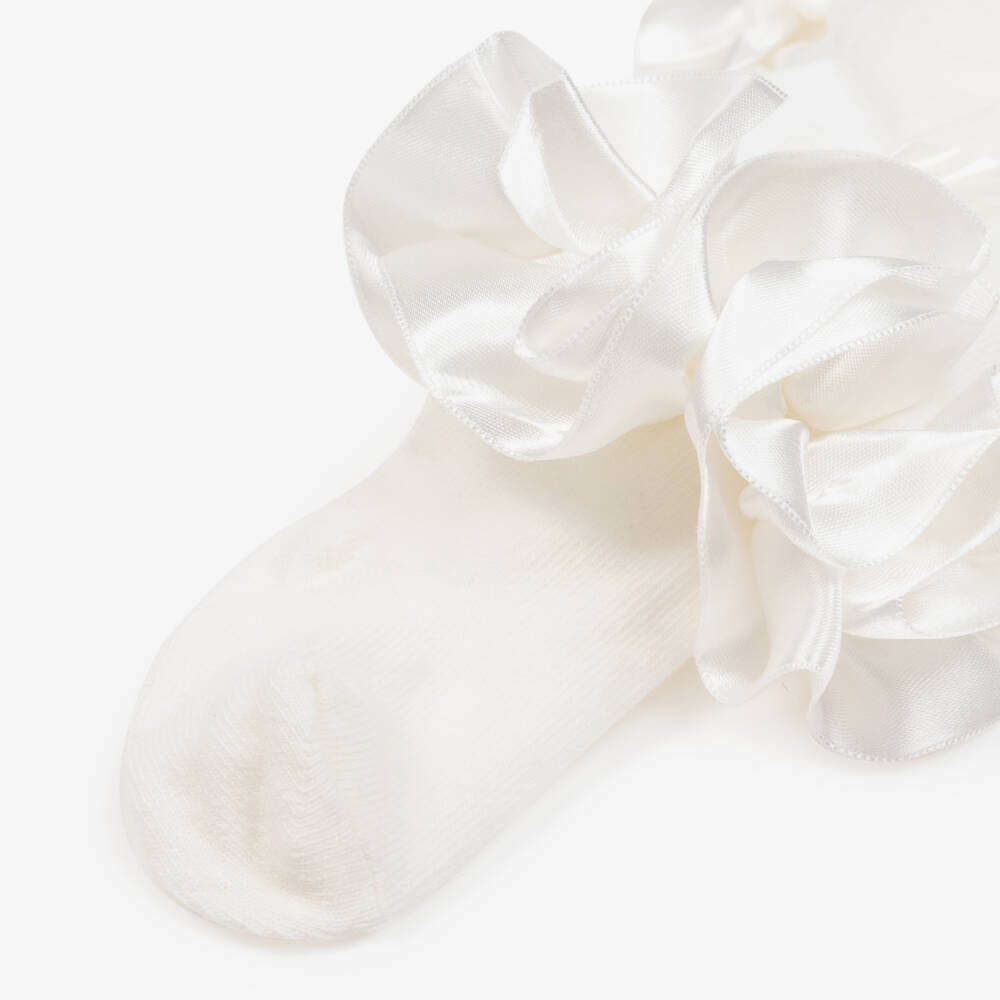 Caramelo Kids-Ivory Ruffled Girls Cotton Legwear | Childrensalon Outlet