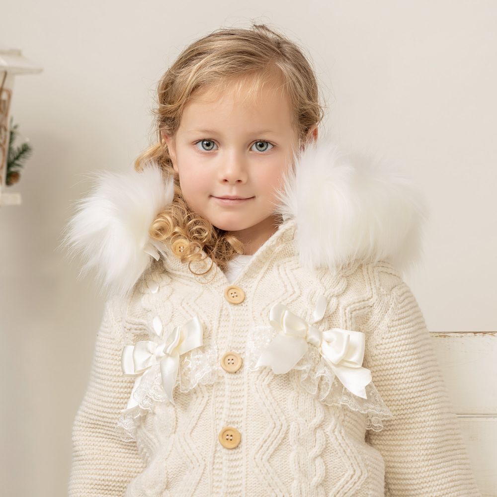 Caramelo Kids Ivory Wool Knit Jacket Childrensalon Outlet