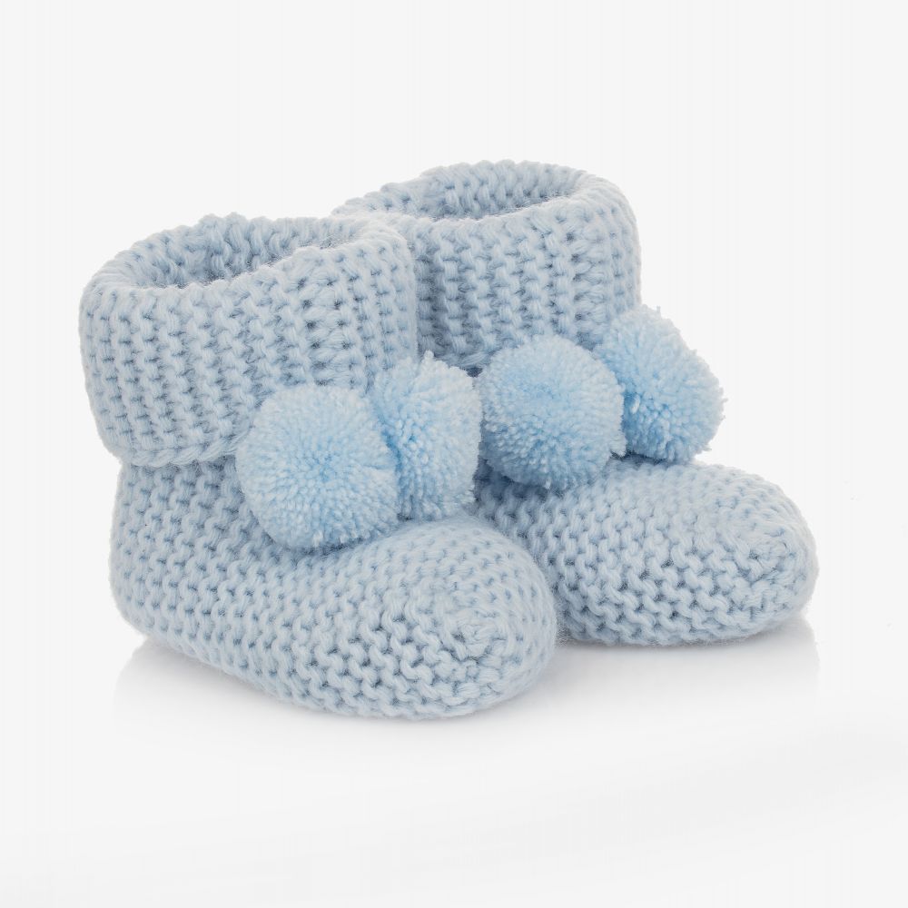 Caramelo Kids - Pale Blue Knitted Booties | Childrensalon
