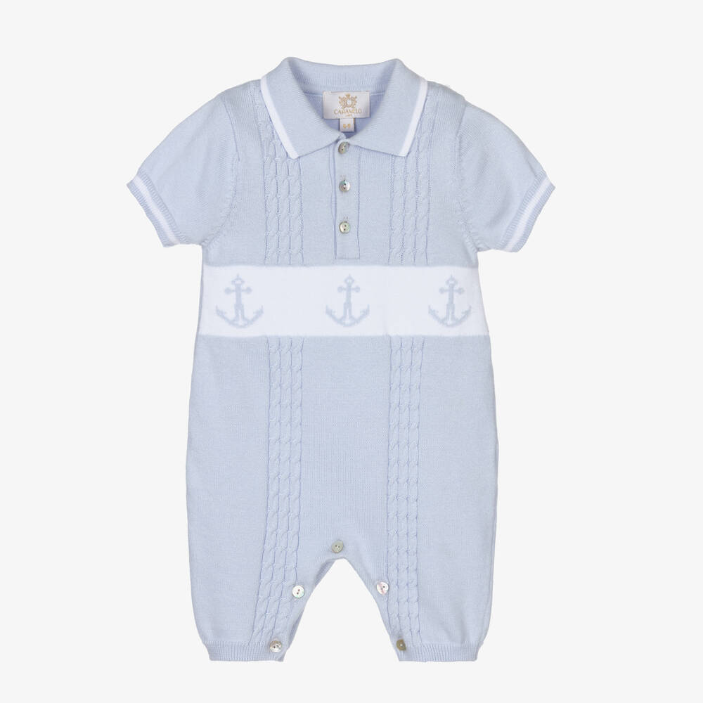 Caramelo Kids-Pale Blue Knitted Romper | Childrensalon Outlet