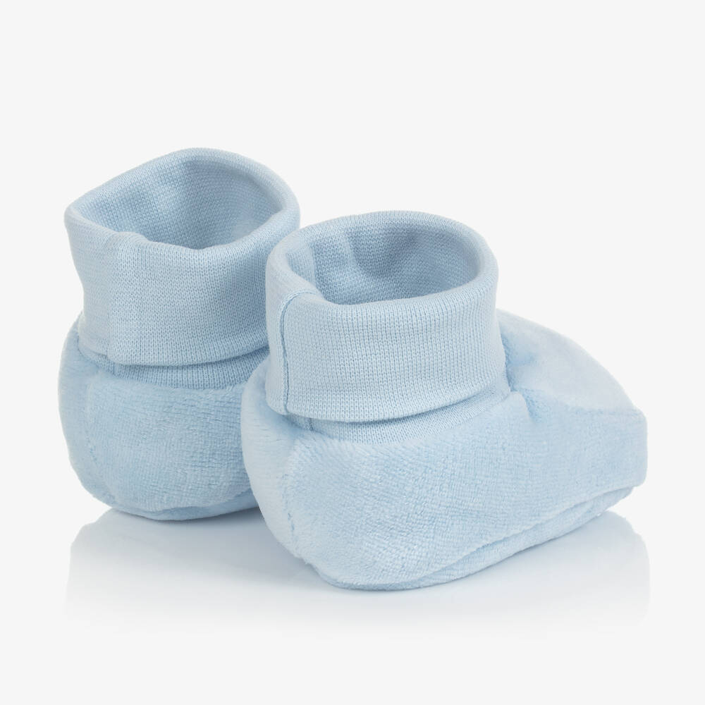 Caramelo Kids-Pale Blue Velour Baby Booties  | Childrensalon Outlet