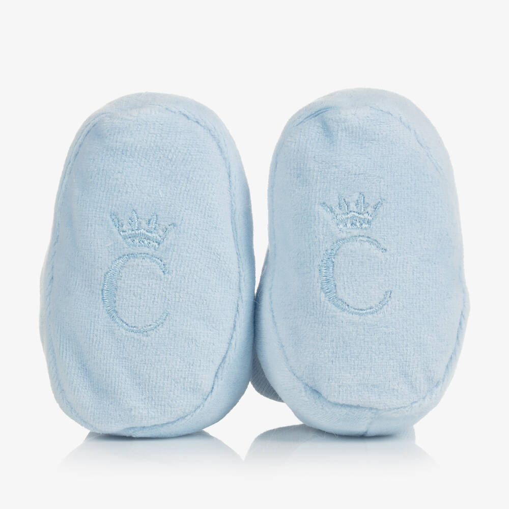 Caramelo Kids-Pale Blue Velour Baby Booties  | Childrensalon Outlet