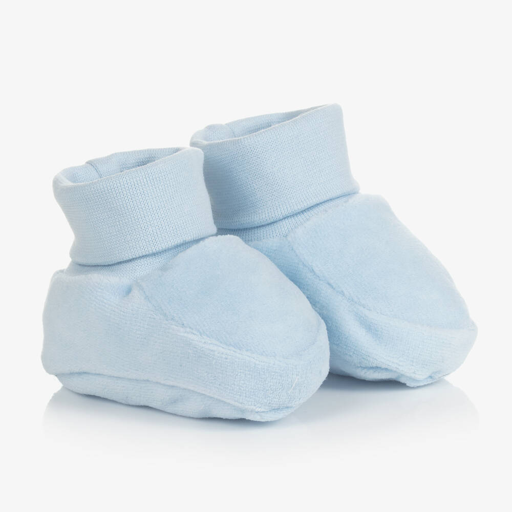 Caramelo Kids - Pale Blue Velour Baby Booties  | Childrensalon