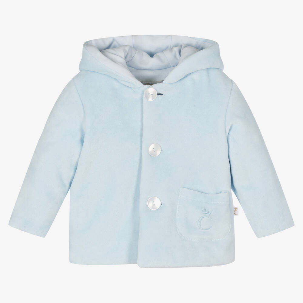 Caramelo Kids - Pale Blue Velour Hooded Pram Coat | Childrensalon