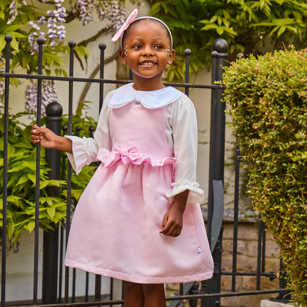 Caramelo Kids-Pink And White Bow Dress Set | Childrensalon Outlet
