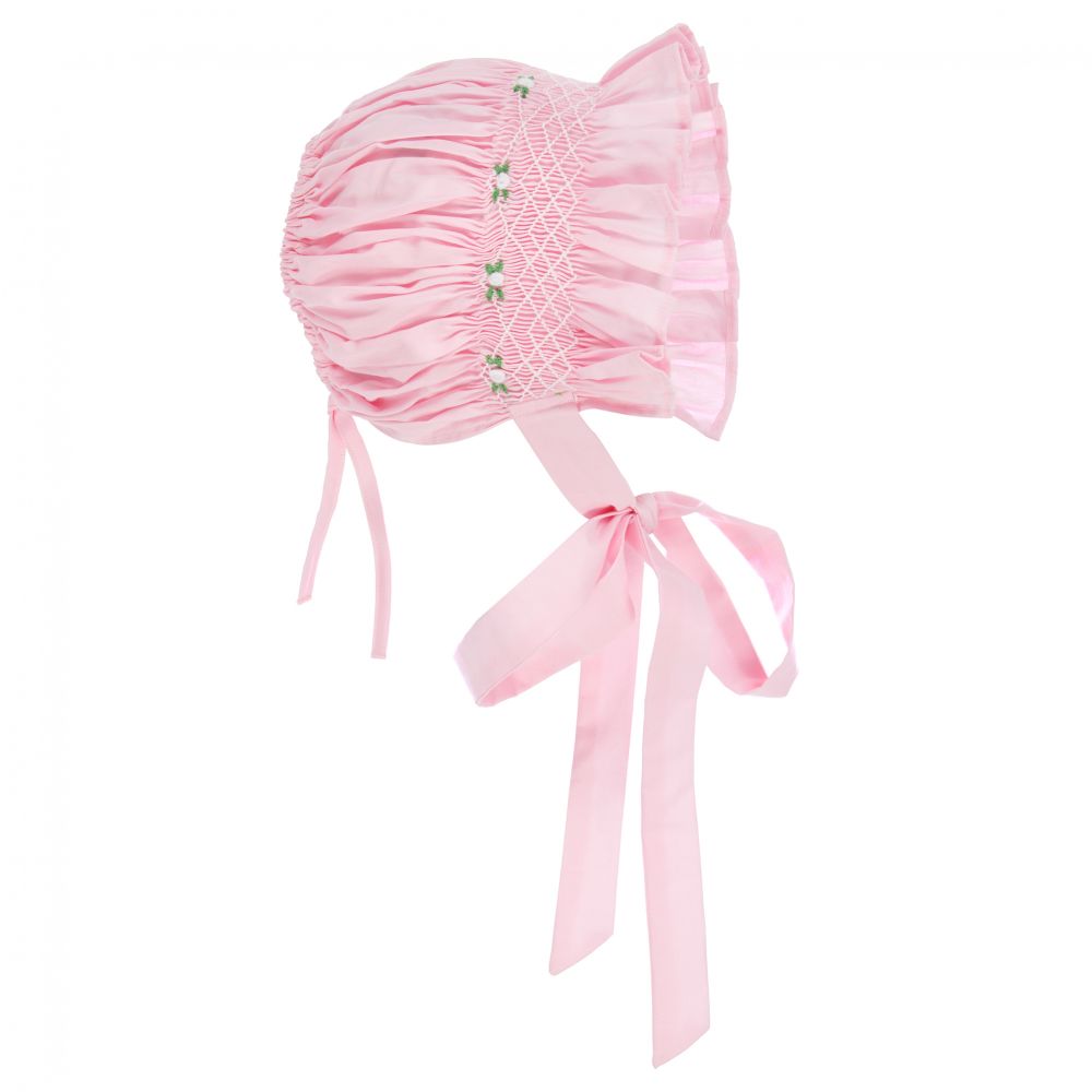 Caramelo Kids - Rosa, gesmokte Baumwoll-Babyhaube | Childrensalon