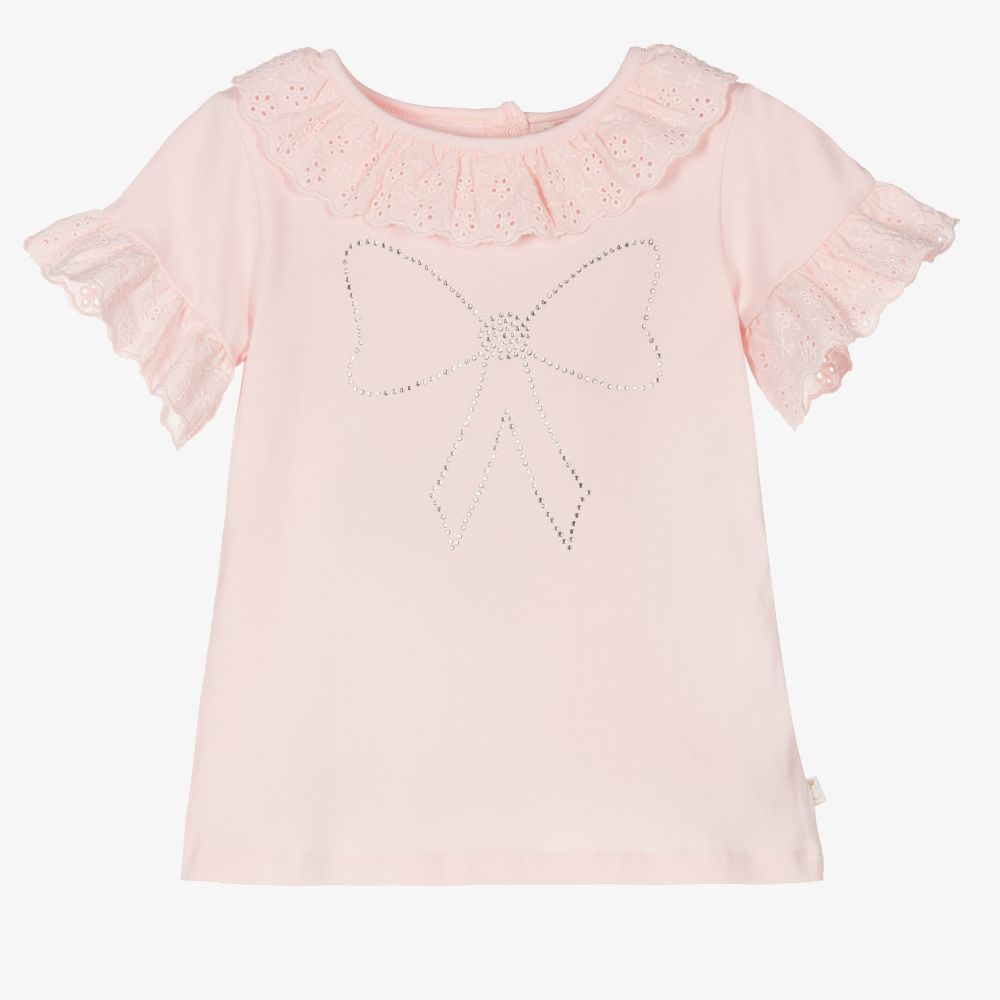 Caramelo Kids-Pink Diamanté Bow T-Shirt | Childrensalon Outlet