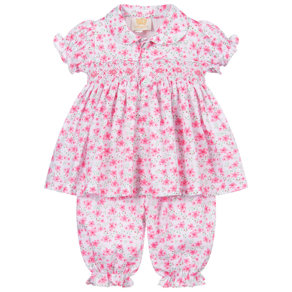 Caramelo Kids - Pink geblümtes Kleid mit Rüschenhose | Childrensalon