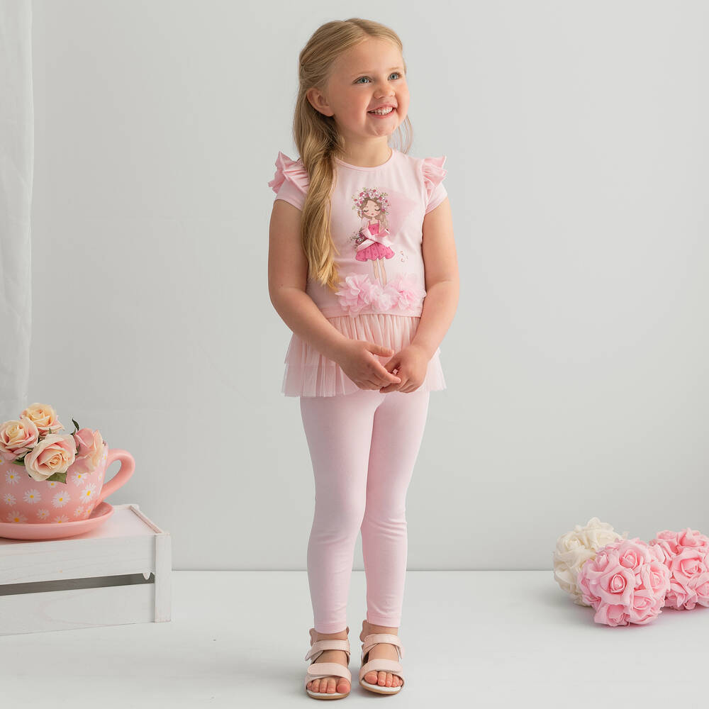Caramelo Kids Pink Flower Girl Leggings Set