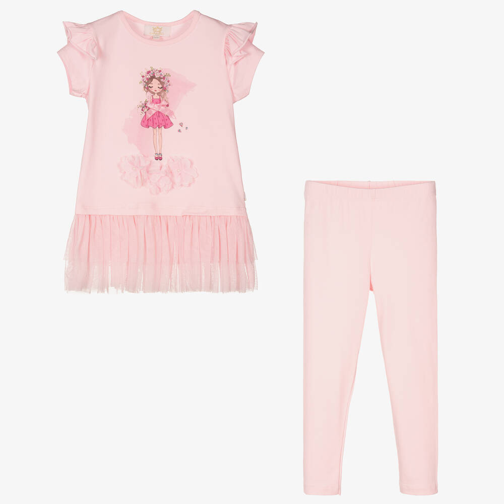 Caramelo Kids-Pink Flower Girl Leggings Set | Childrensalon Outlet